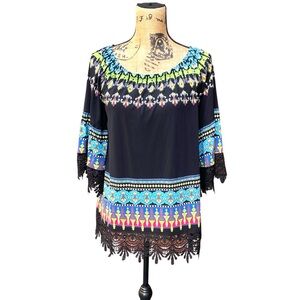 Ali Miles Vibrant Bohemian Tunic Top S